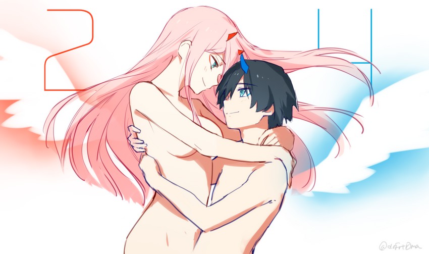 zero two and hiro (darling in the franxx) drawn by toma_(norishio)
