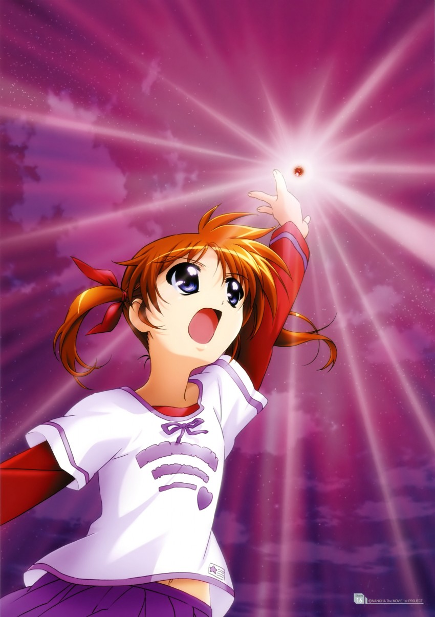 takamachi nanoha and raising heart (lyrical nanoha and 2 more) drawn by okuda_yasuhiro