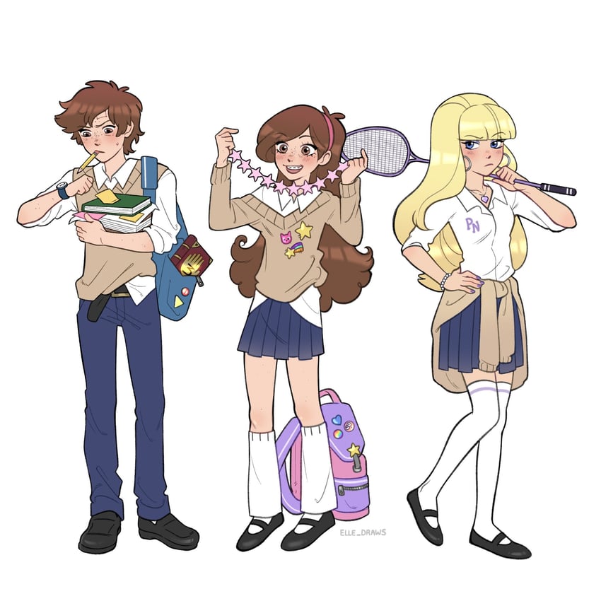mabel pines, dipper pines, and pacifica northwest (gravity falls) drawn by elle_draws