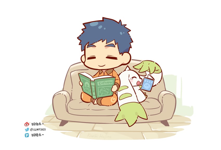 terriermon, lee jianliang, and digignome (digimon and 1 more) drawn by kariki_hajime