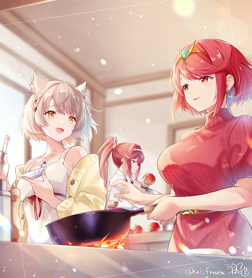 pyra, mio, and glimmer (xenoblade chronicles and 3 more) drawn by ui_frara