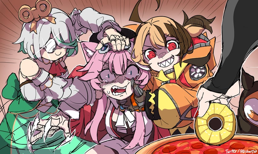 raora panthera, gigi murin, cecilia immergreen, and elizabeth rose bloodflame (hololive and 1 more) drawn by bidortw