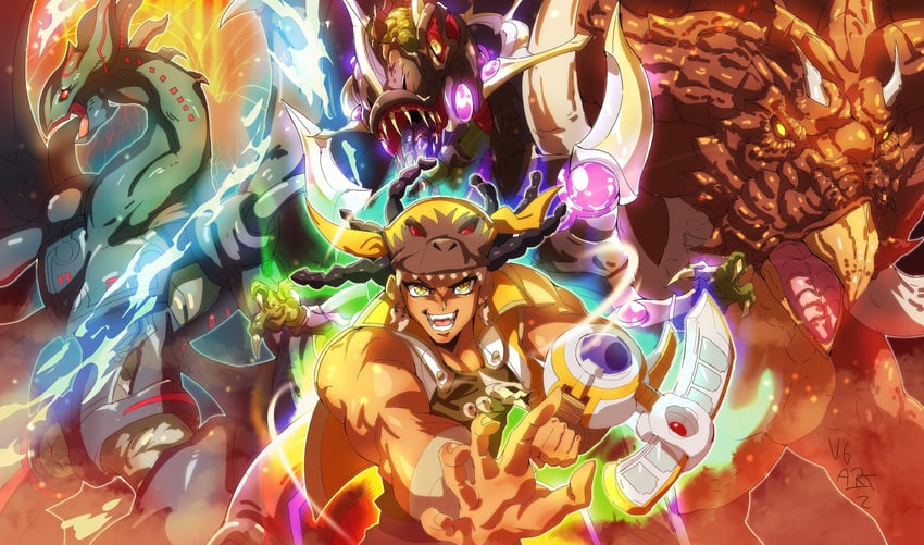tyranno kenzan, ultimate conductor tyranno, transcendosaurus gigantozowler, and evolzar lars (yu-gi-oh! and 1 more) drawn by vincent_graphic_art