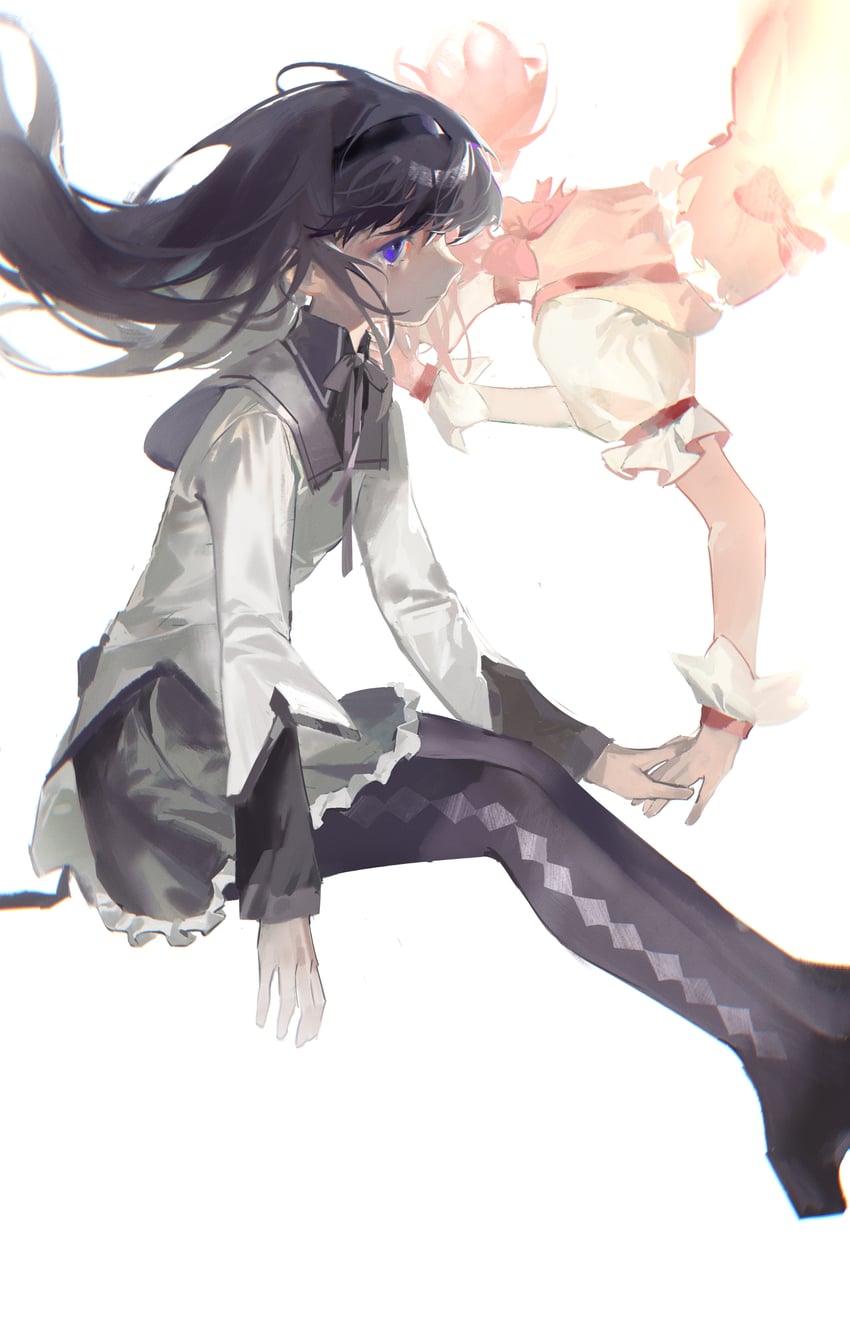 akemi homura and kaname madoka (mahou shoujo madoka magica) drawn by baifeidaiwang