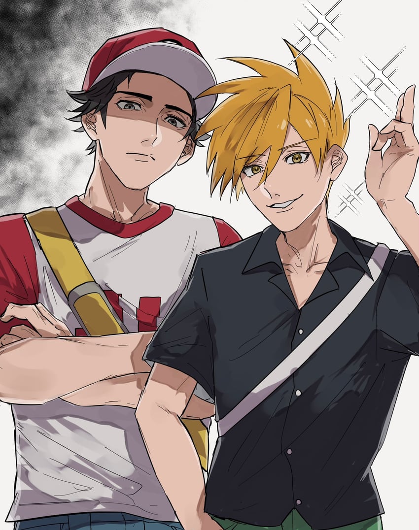 red and blue oak (pokemon and 1 more) drawn by sinm_i