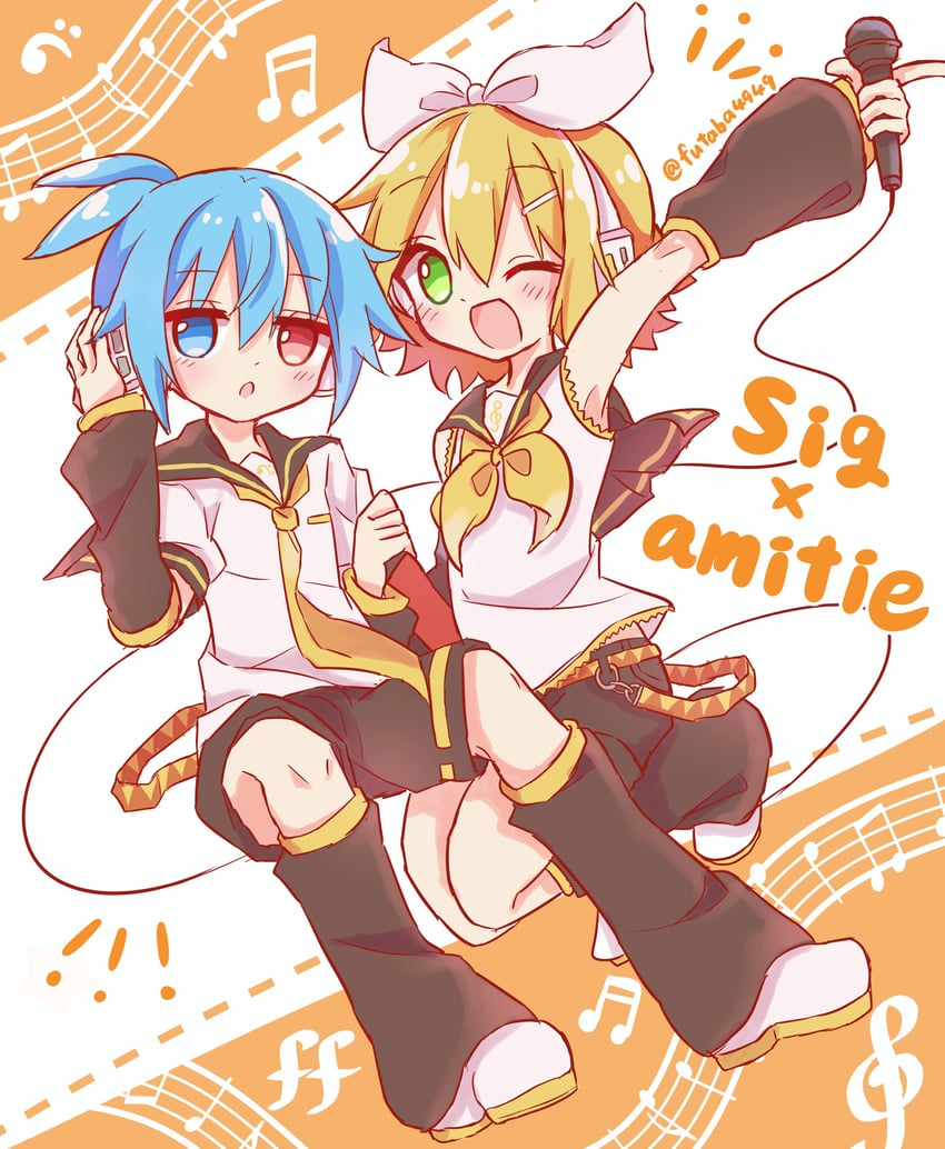 kagamine rin, kagamine len, amitie, and sig (vocaloid and 2 more) drawn by futaba969649