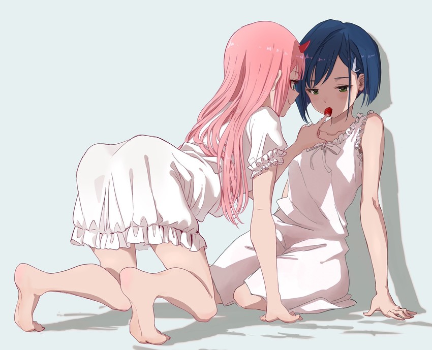 zero two and ichigo (darling in the franxx) drawn by hasisisissy