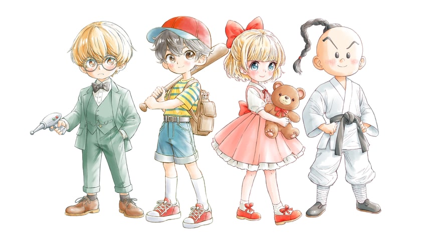 ness, paula, jeff andonuts, and poo (mother and 1 more) drawn by momo_oddeye