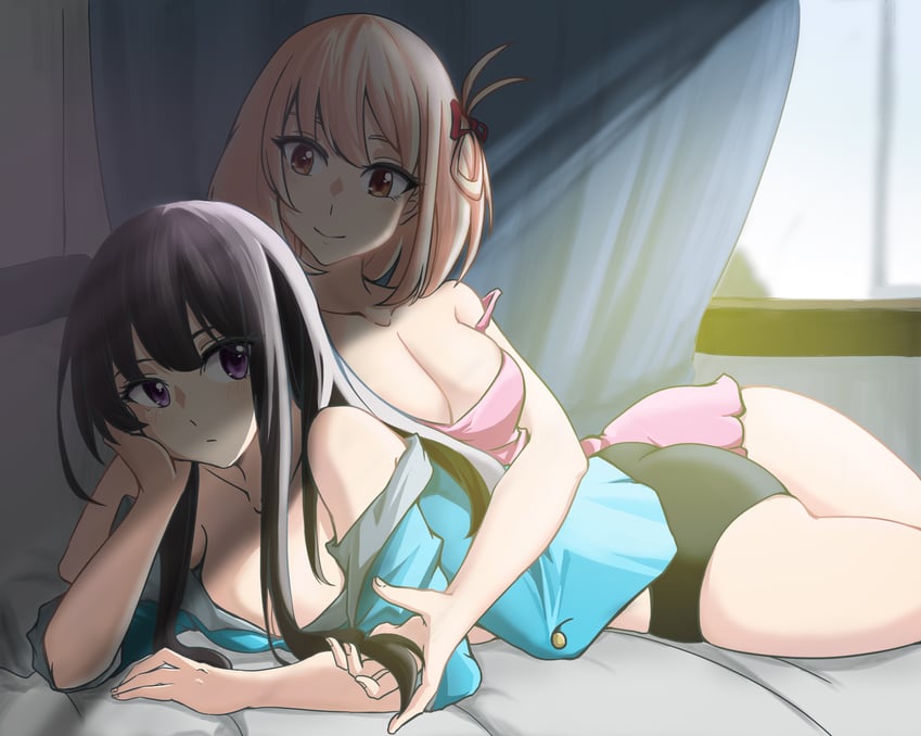 nishikigi chisato and inoue takina (lycoris recoil) drawn by yuko_(user_uuju2584)