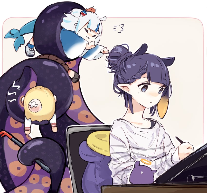 gawr gura, ninomae ina'nis, watson amelia, and takodachi (hololive and 1 more) drawn by yuuyu_(777)