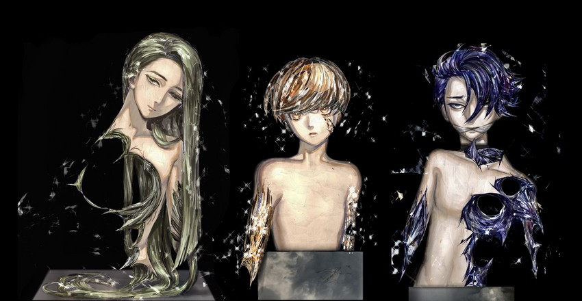 chrysoberyl, blue zoisite, and topaz (houseki no kuni) drawn by momokichi_(akamakigami000)