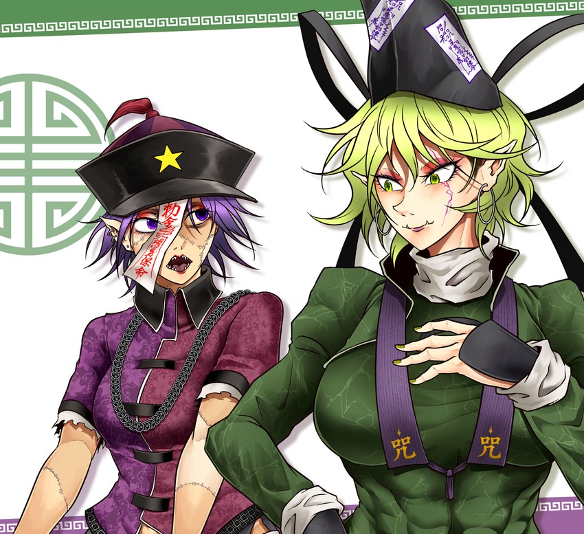 miyako yoshika and soga no tojiko (touhou) drawn by ryuuichi_(f_dragon)