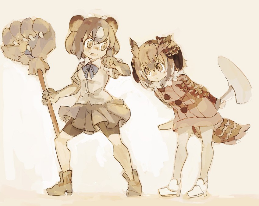 eurasian eagle owl and brown bear (kemono friends) drawn by konabetate