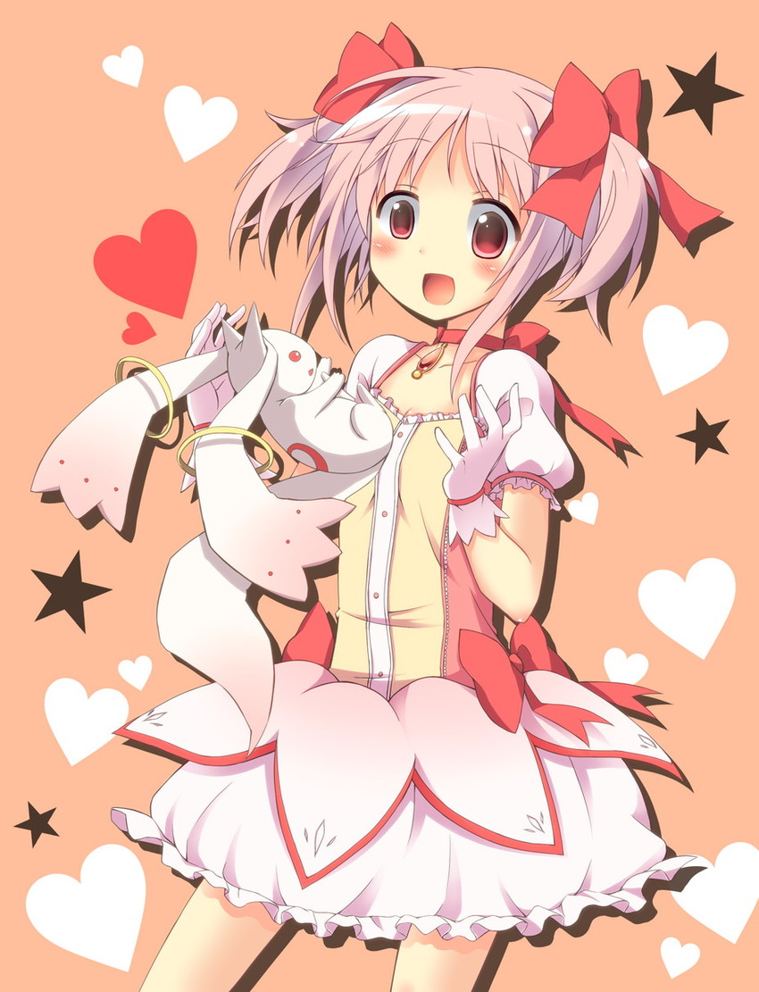 kaname madoka and kyubey (mahou shoujo madoka magica) drawn by oruto_(ort+)