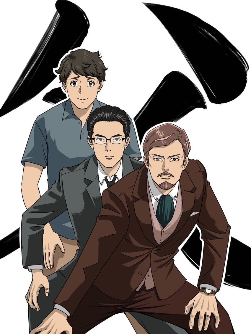 hakozaki serika's father, mogami shizuka's father, and kasuga mirai's father (idolmaster and 2 more) drawn by matcha_kingyo