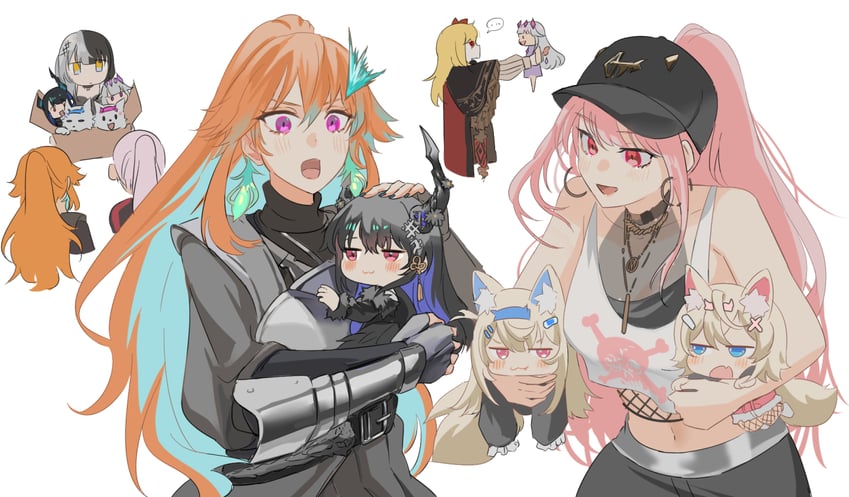 mori calliope, takanashi kiara, shiori novella, nerissa ravencroft, fuwawa abyssgard, and 3 more (hololive and 2 more) drawn by set7
