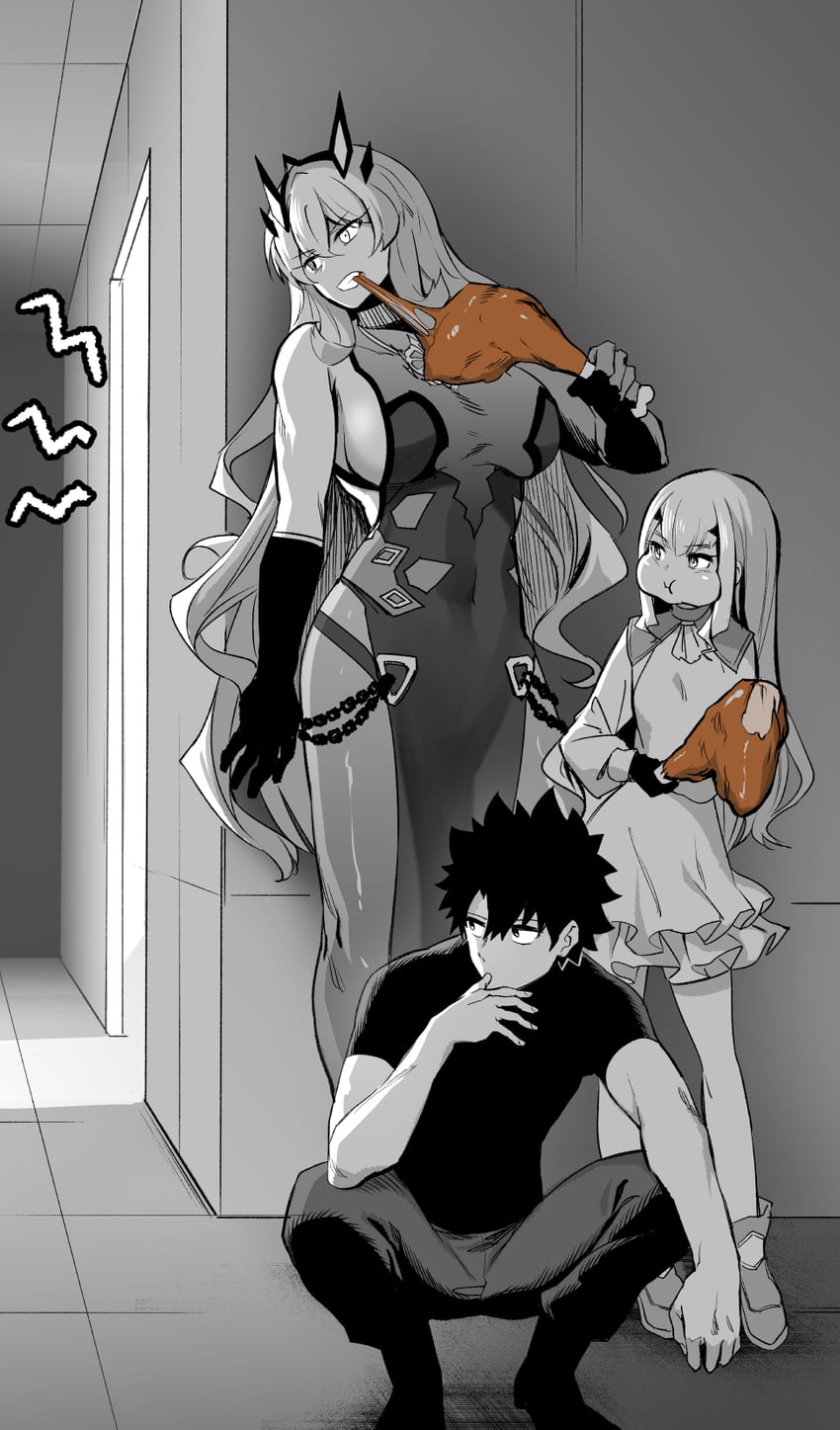 fujimaru ritsuka, melusine, and barghest (fate and 1 more) drawn by hirunagi
