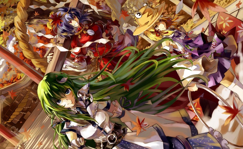 kochiya sanae, moriya suwako, and yasaka kanako (touhou) drawn by neko_(yanshoujie)