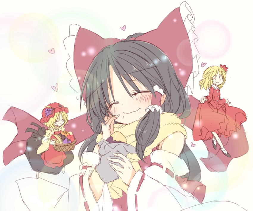 hakurei reimu, aki minoriko, and aki shizuha (touhou) drawn by satou_kibi