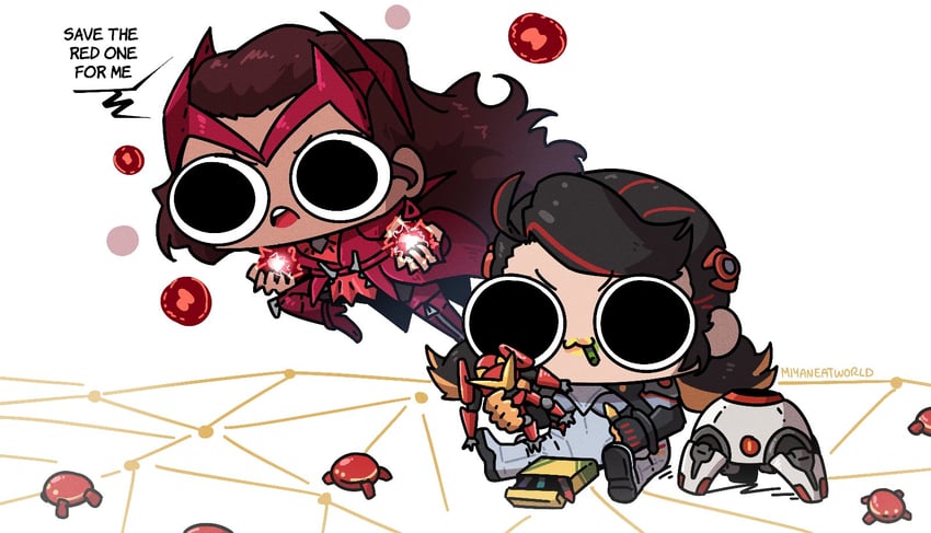 peni parker, wanda maximoff, scarlet witch, and sp//dr (marvel and 4 more) drawn by miyan_(oceanmaiden)