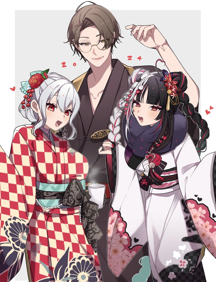 yorumi rena, hakase fuyuki, and kagami hayato (nijisanji) drawn by ichibomotu