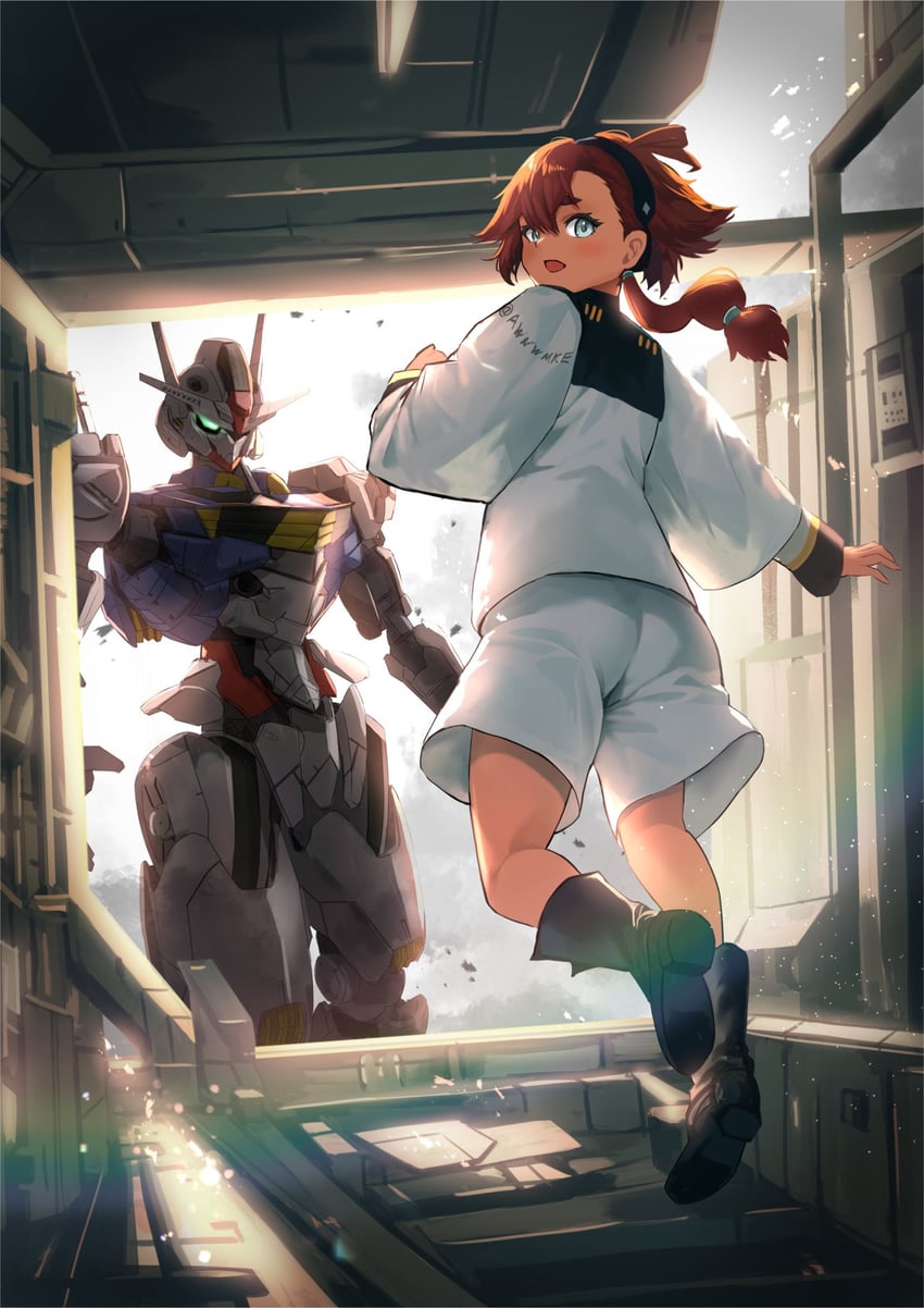 suletta mercury and gundam aerial (gundam and 1 more) drawn by awnw