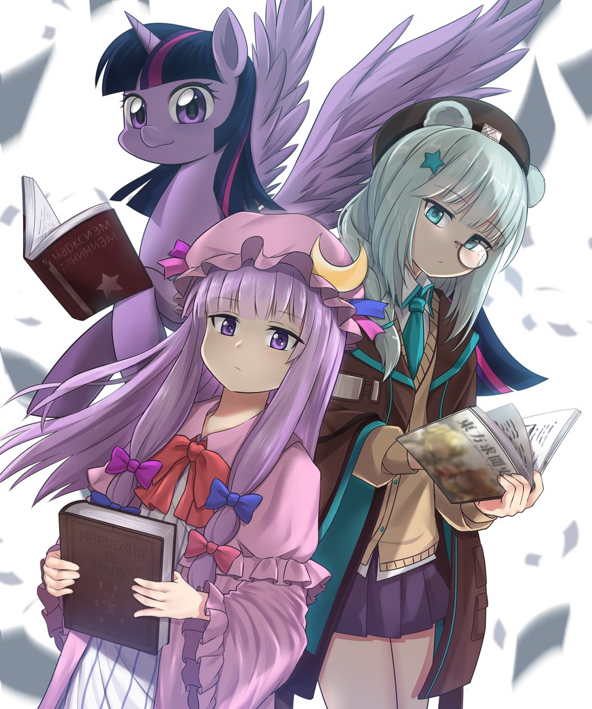 patchouli knowledge, twilight sparkle, and istina (touhou and 4 more) drawn by caibao_return