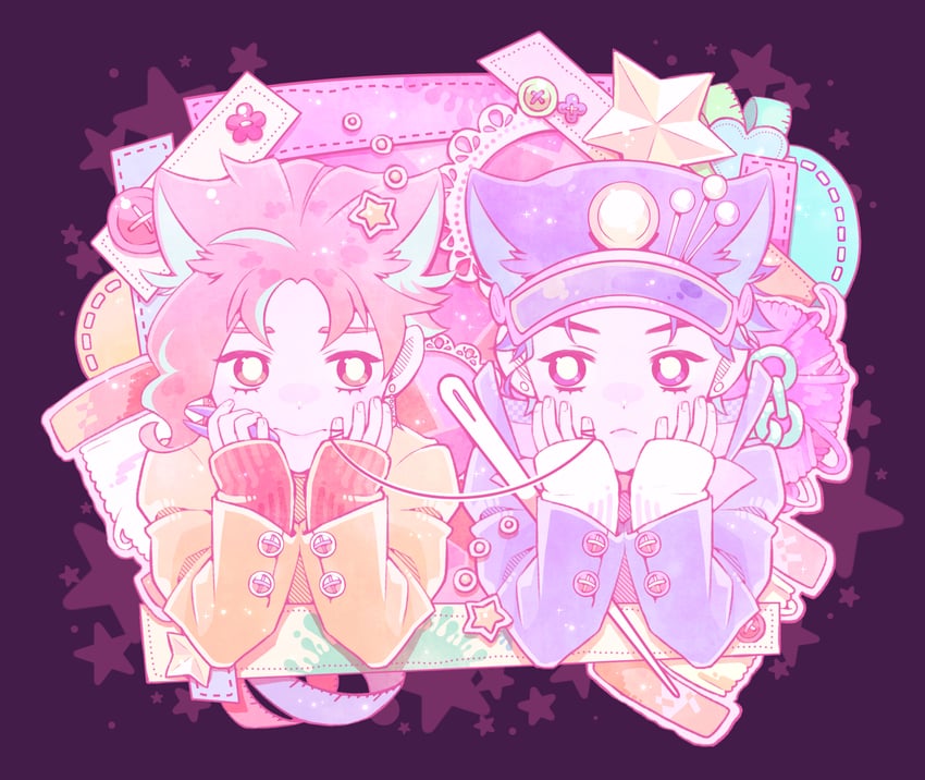 kujo jotaro and kakyoin noriaki (jojo no kimyou na bouken and 1 more) drawn by kobayashi_(oksk0x0)