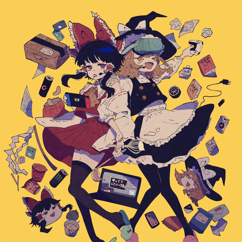hakurei reimu and kirisame marisa (touhou and 1 more) drawn by sokura_(mochichitose)