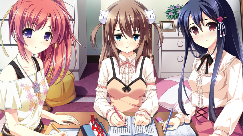 katakura saki, kuonji aoi, and hagiwara hinano (mote sugite shuraba na ore) drawn by chiri_(atlanta), sayori_(neko_works), and yuuki_rika