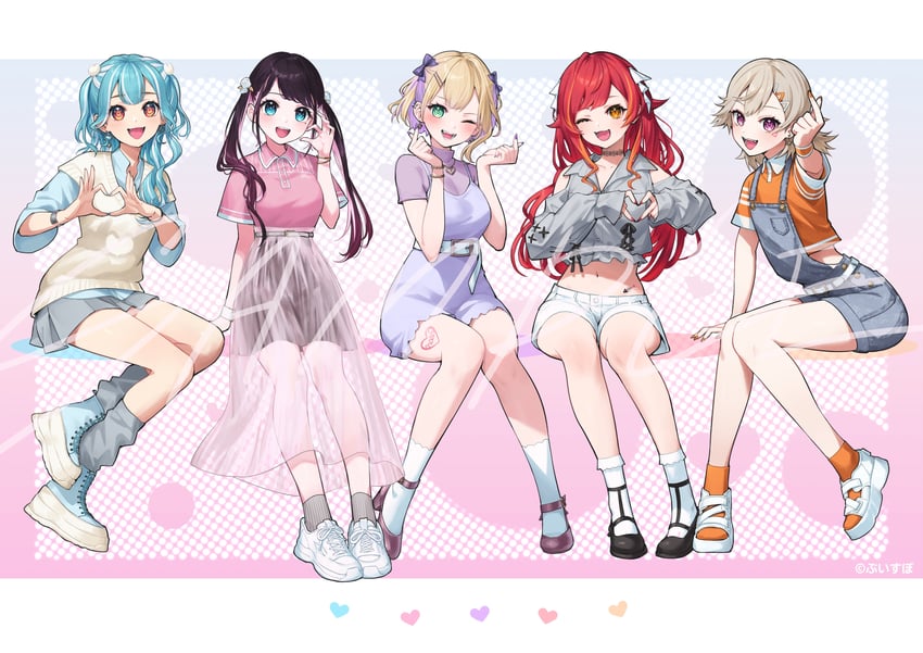 kurumi noah, nekota tsuna, komori met, kaga nazuna, and shiranami ramune (vspo! and 2 more) drawn by nemoto_yuuma