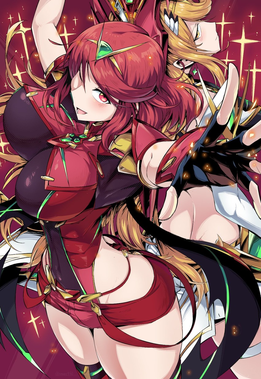 pyra and mythra (xenoblade chronicles and 2 more) drawn by shimure_(460)