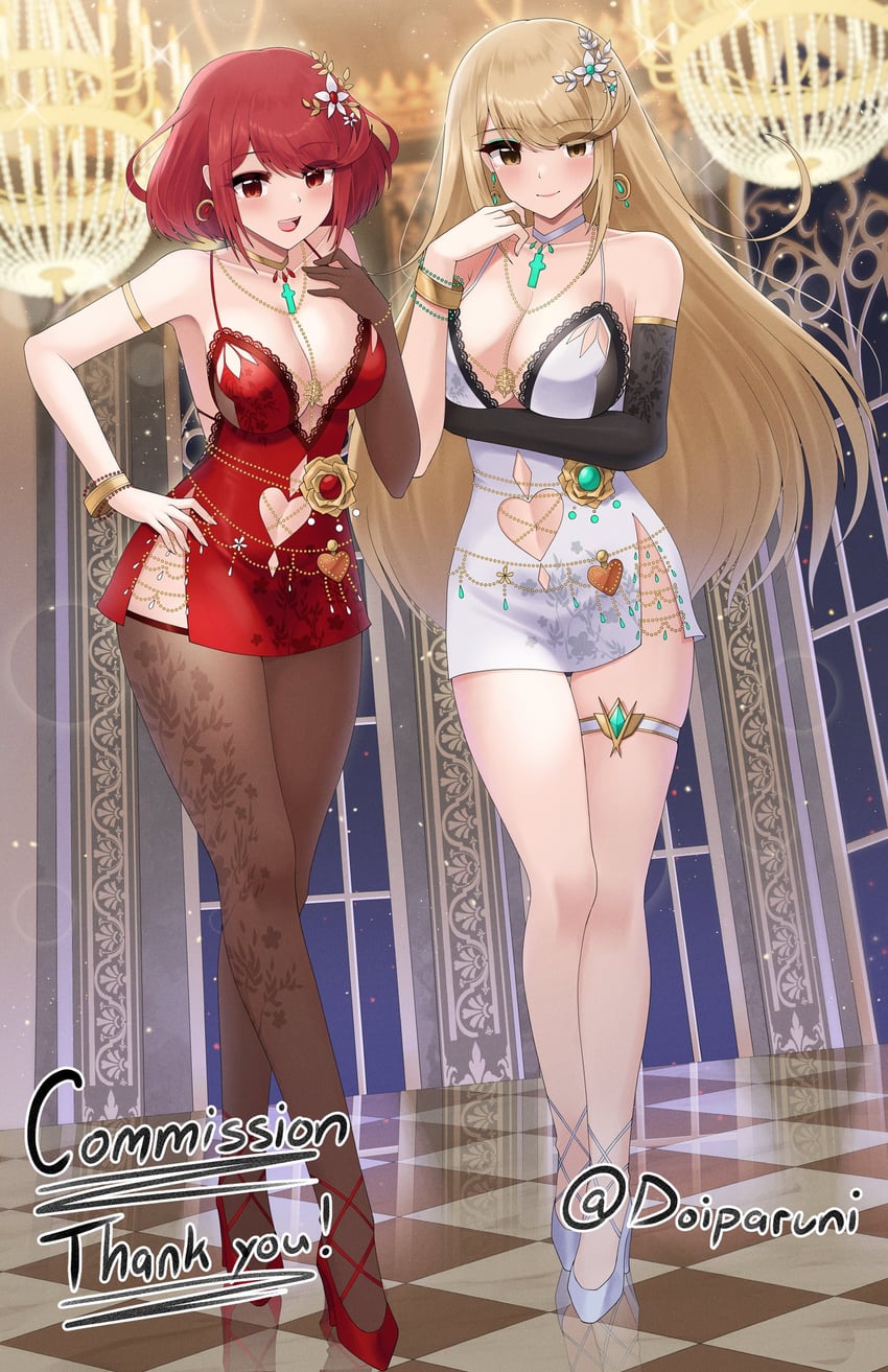 pyra and mythra (xenoblade chronicles and 1 more) drawn by doiparuni