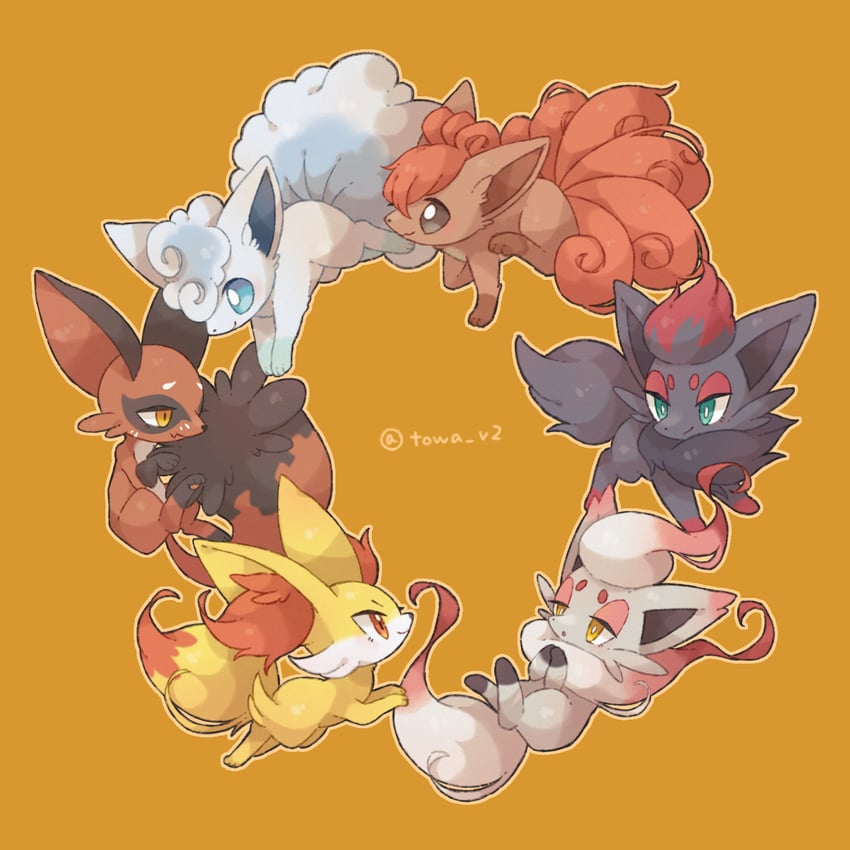 alolan vulpix, fennekin, vulpix, zorua, hisuian zorua, and 1 more (pokemon) drawn by towa_(clonea)