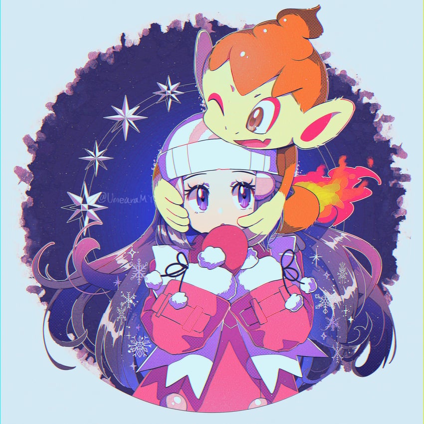 dawn and chimchar (pokemon and 2 more) drawn by fukkatsu_no_maya