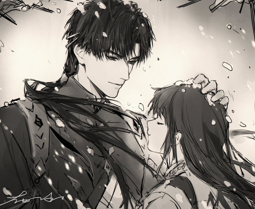 protagonist and zayne (love and deepspace) drawn by bubing