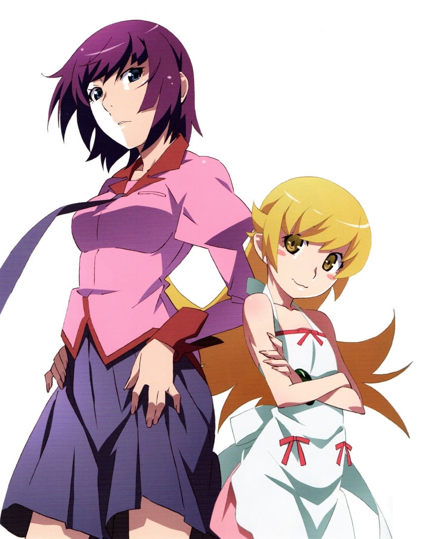 oshino shinobu and senjougahara hitagi (monogatari and 1 more) drawn by watanabe_akio
