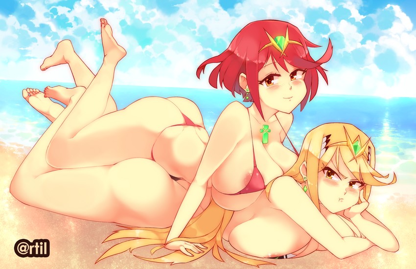 pyra and mythra (xenoblade chronicles and 1 more) drawn by rtil