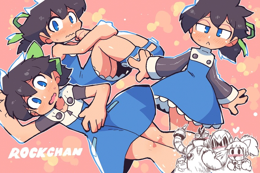 roll, mega man, proto man, dr. light, and auto (mega man) drawn by rariatto_(ganguri)