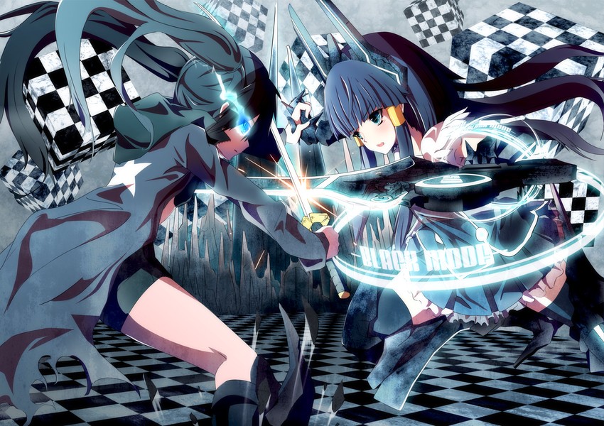 black rock shooter, aoki reika, and cure beauty (precure and 2 more) drawn by merontomari