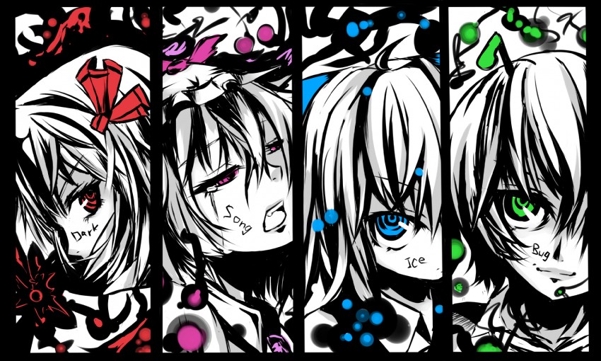 cirno, rumia, mystia lorelei, and wriggle nightbug (touhou) drawn by omigawa_namari