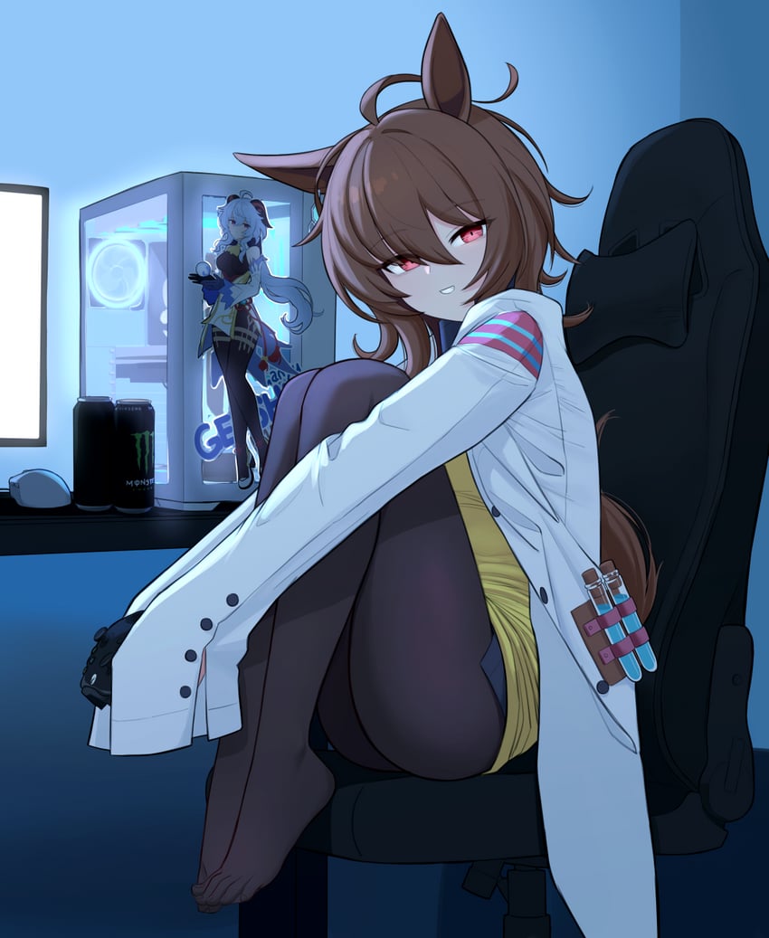 ganyu and agnes tachyon (genshin impact and 1 more) drawn by bebetang