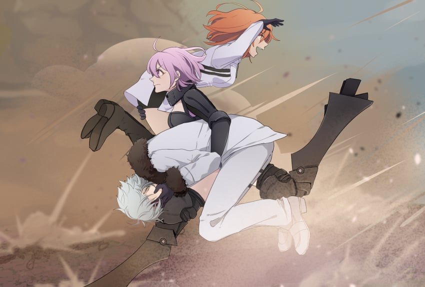 mash kyrielight, fujimaru ritsuka, and kadoc zemlupus (fate and 1 more) drawn by en0hir0