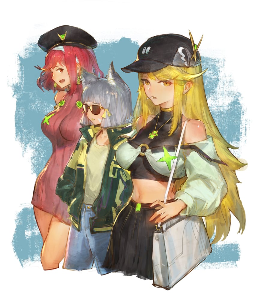 pyra, mythra, and nia (xenoblade chronicles and 1 more) drawn by daible