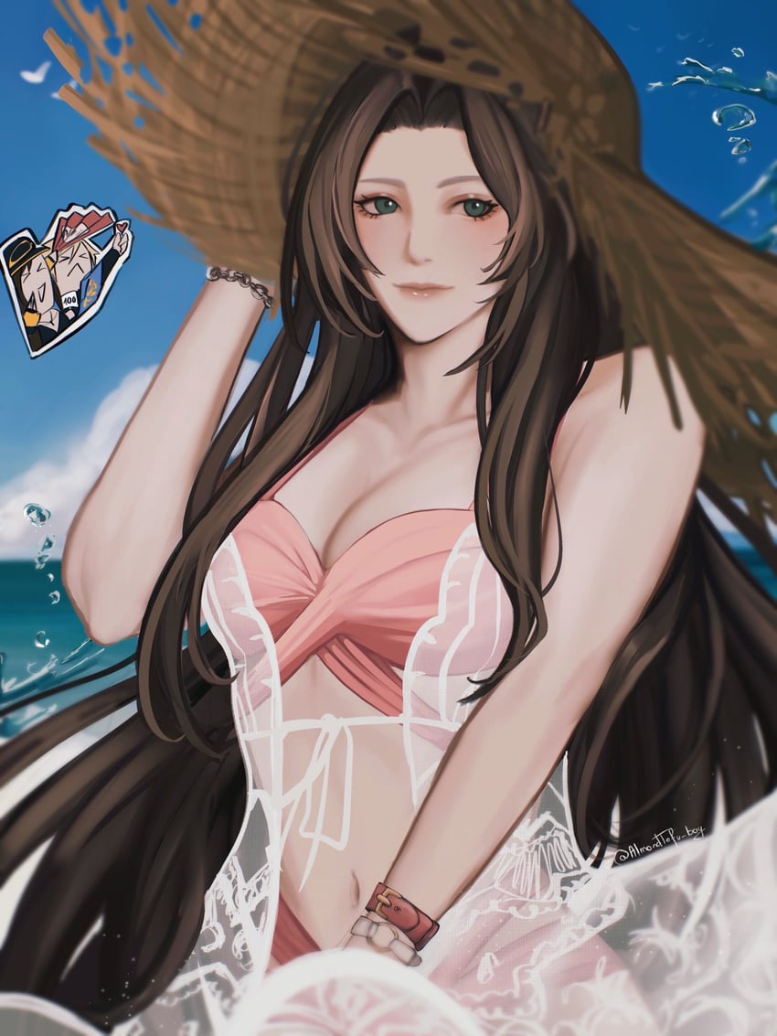 tifa lockhart, cloud strife, and aerith gainsborough (final fantasy and 4 more) drawn by almondtofu_boy