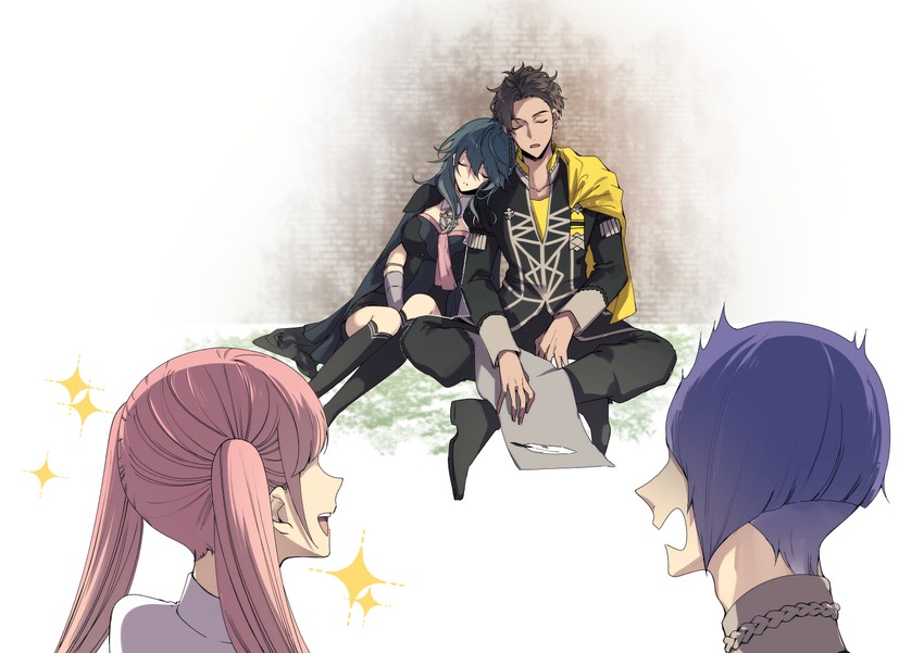 female byleth, hilda valentine goneril, claude von riegan, and lorenz hellman gloucester (fire emblem and 1 more) drawn by fudou_(kakko_kari)