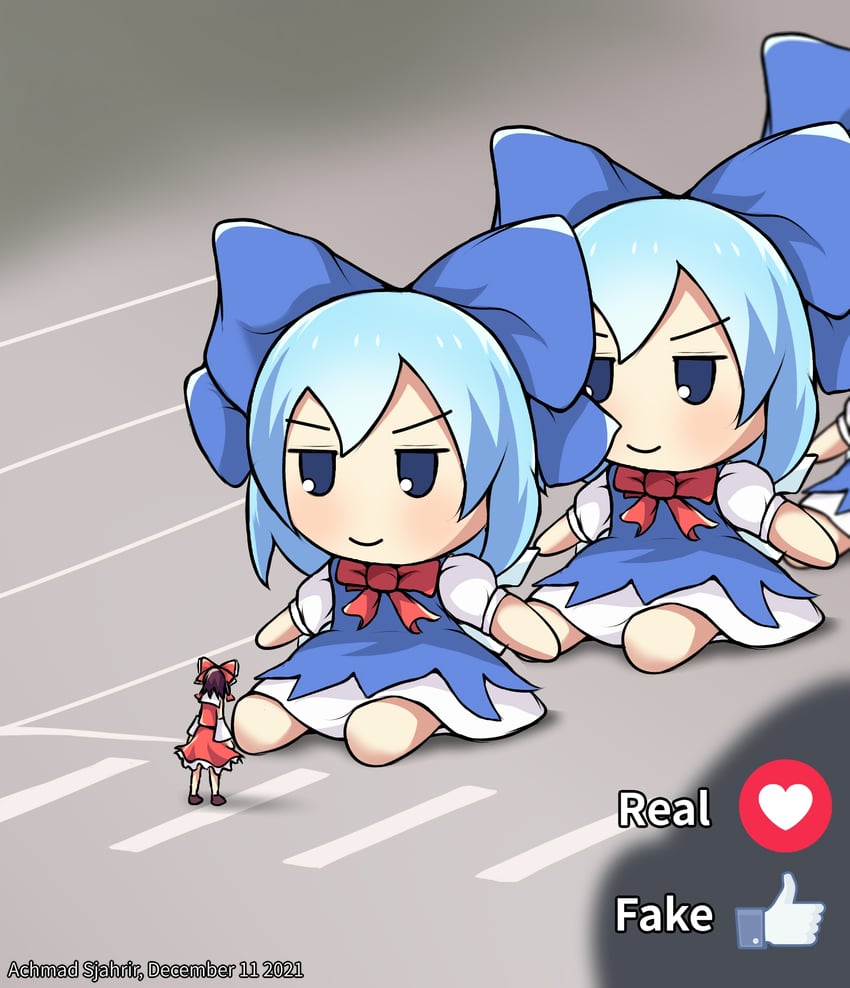 hakurei reimu and cirno (touhou and 2 more) drawn by achmad_sjahrir