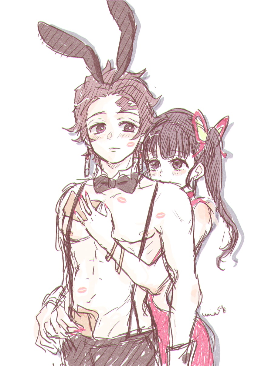 kamado tanjirou and tsuyuri kanao (kimetsu no yaiba) drawn by uma_(umpk)