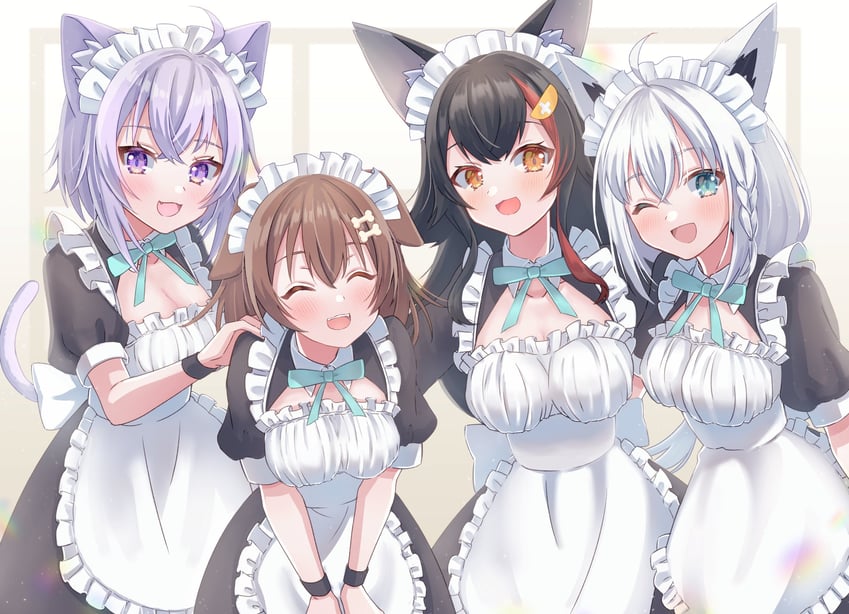 shirakami fubuki, nekomata okayu, ookami mio, and inugami korone (hololive) drawn by yukimura_88
