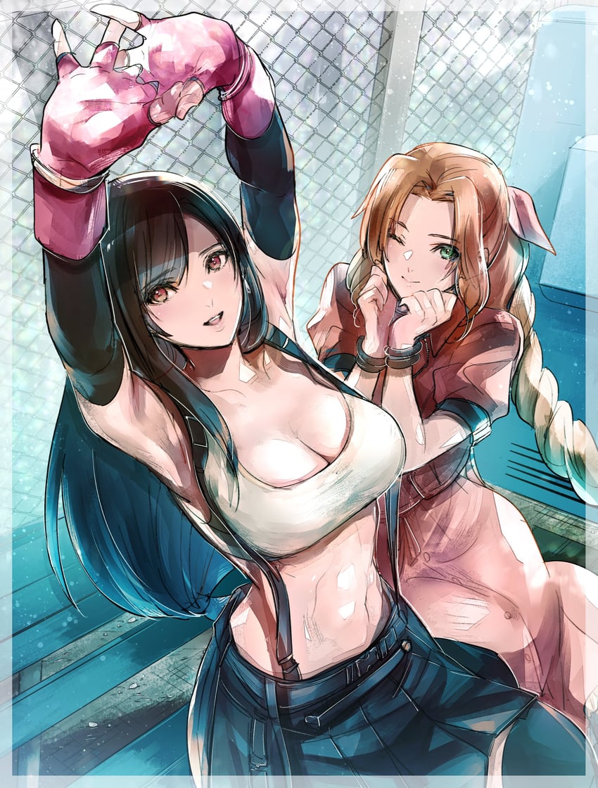 tifa lockhart and aerith gainsborough (final fantasy and 2 more) drawn by shoji_sakura